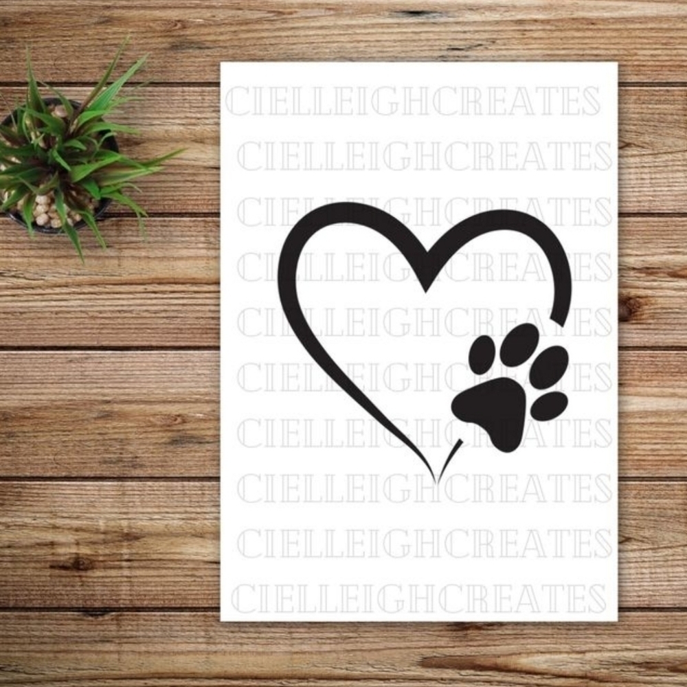*2 for $20* Dog paw in heart vinyl decal Sticker Handcrafted